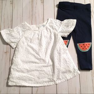 White Eyelet Top Navy Blue Watermelon Pants Set